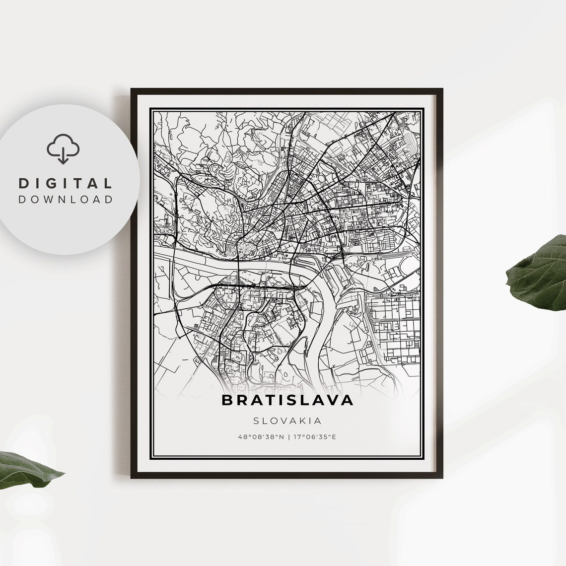Bratislava Map Print Slovakia Art Poster Pressburg City Street Road Np558