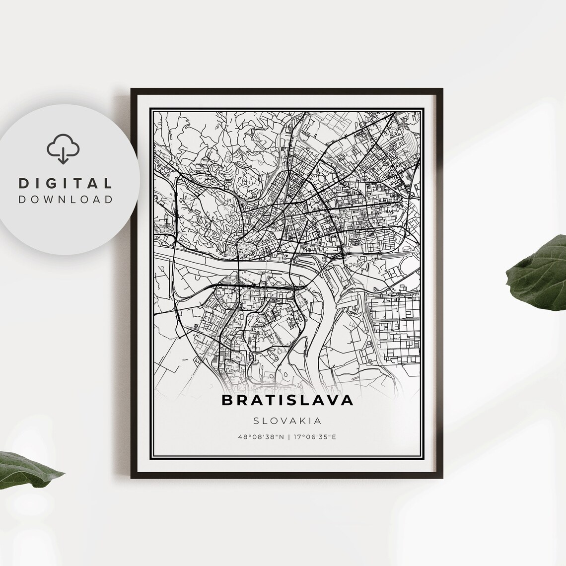 Bratislava Slovakia City Street Map Minimalist Modern Art Poster