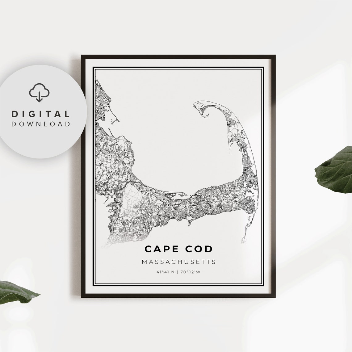 Cape Cod Massachusetts Coastal Street Map Minimalist Art Poster