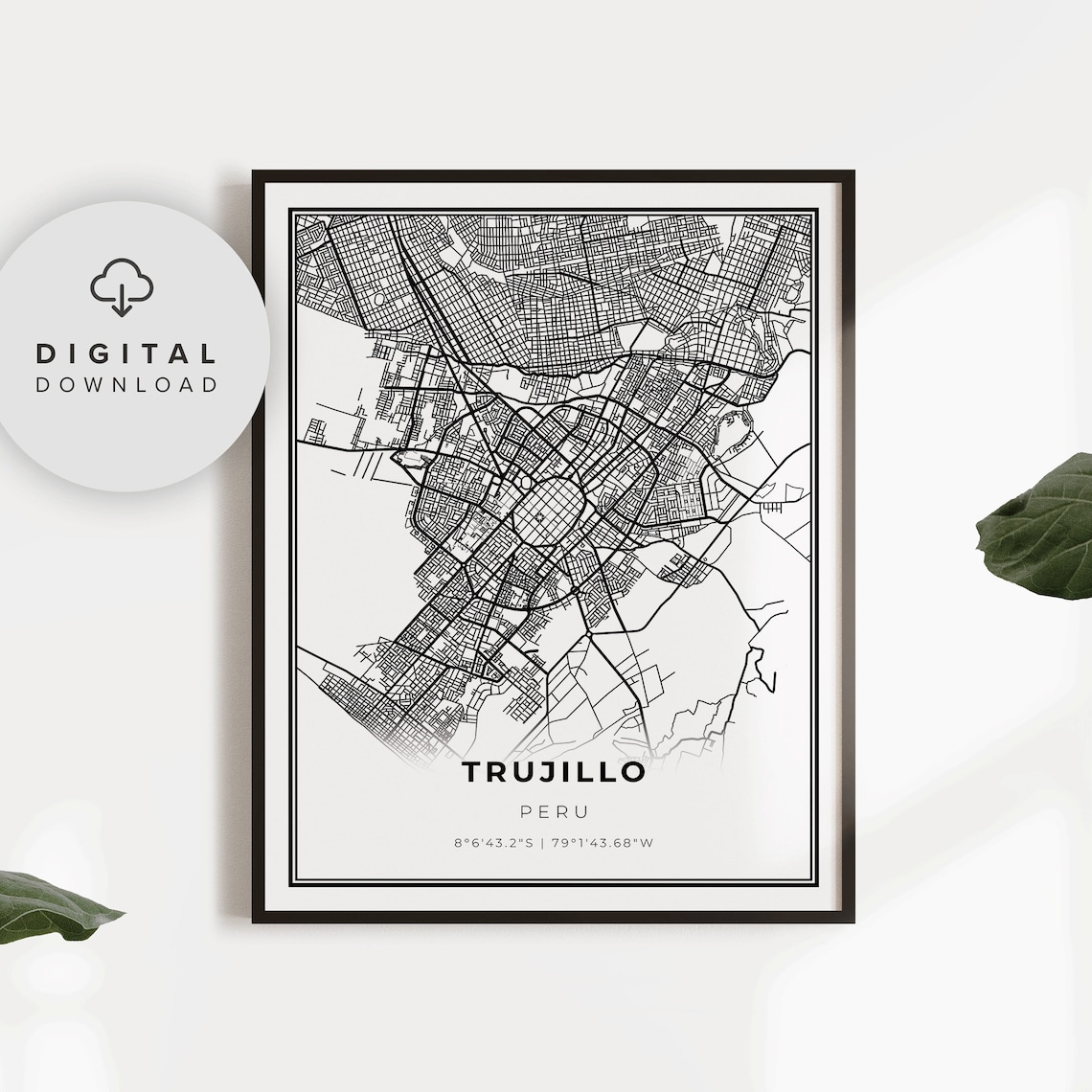 Trujillo Peru City Street Map Line Art Minimalist Travel Poster
