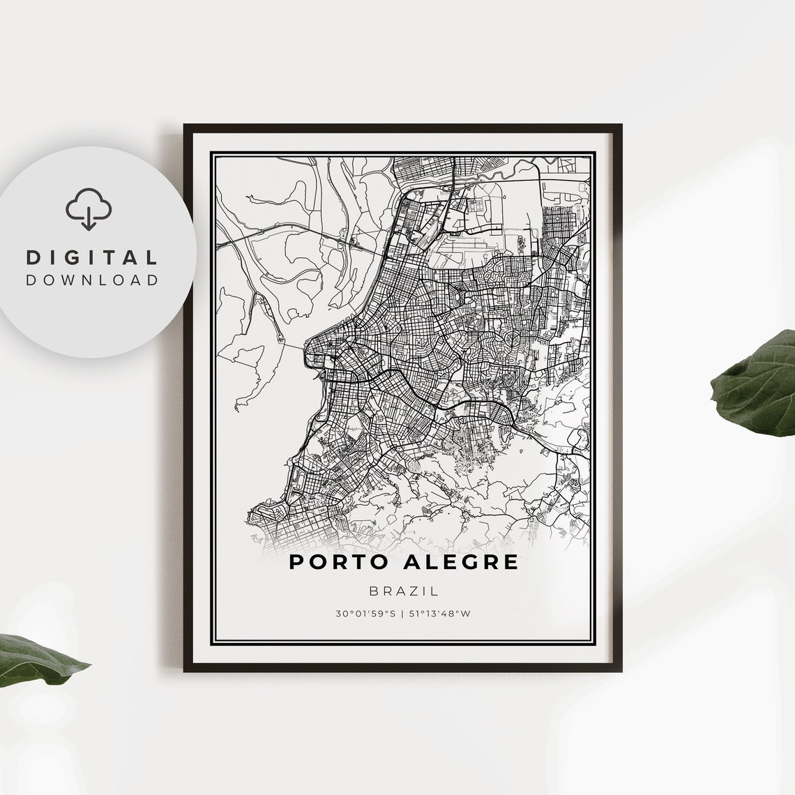 Porto Alegre Brazil Minimalist Black and White City Map Poster