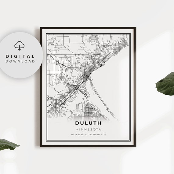 Duluth Map Print Minnesota Mn Usa Art Poster Superior City Street Road Office Np131