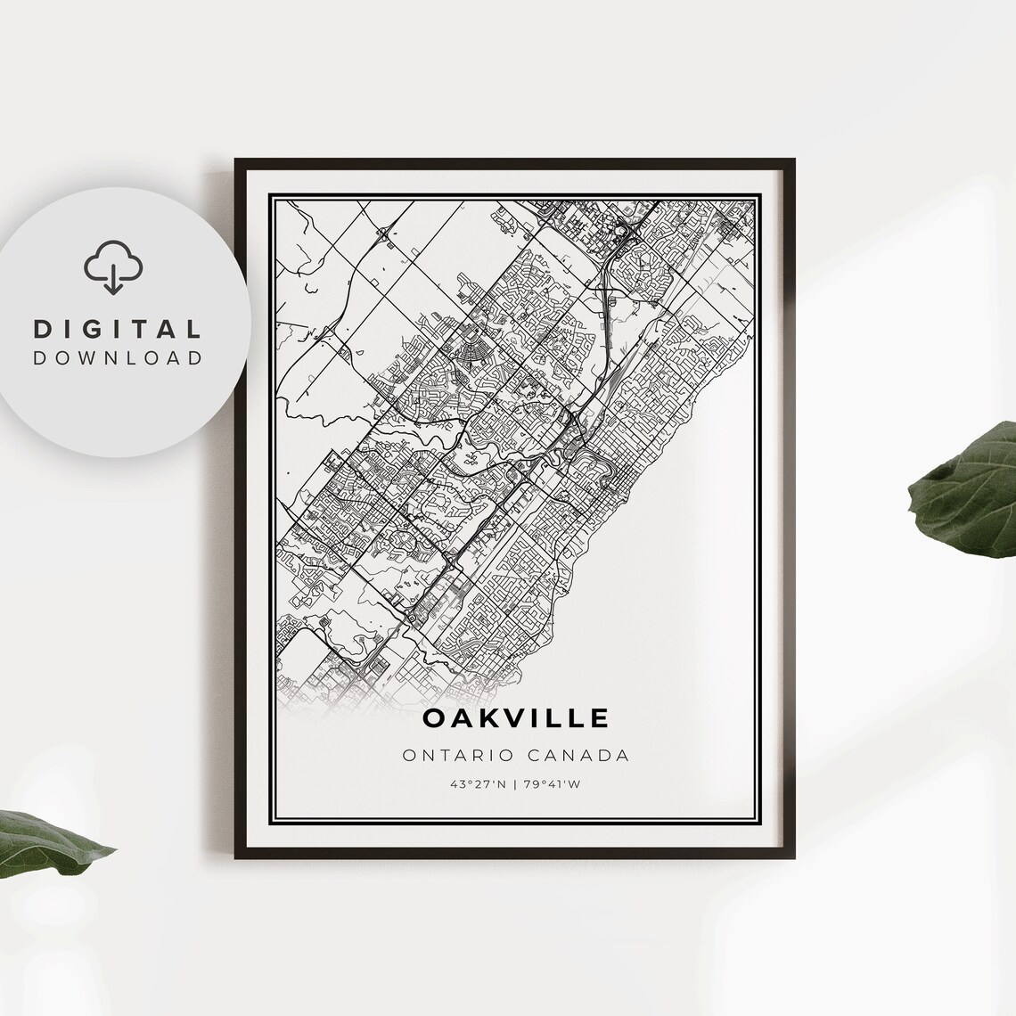 Oakville Ontario Canada City Street Map Art Print Minimalist Road Map