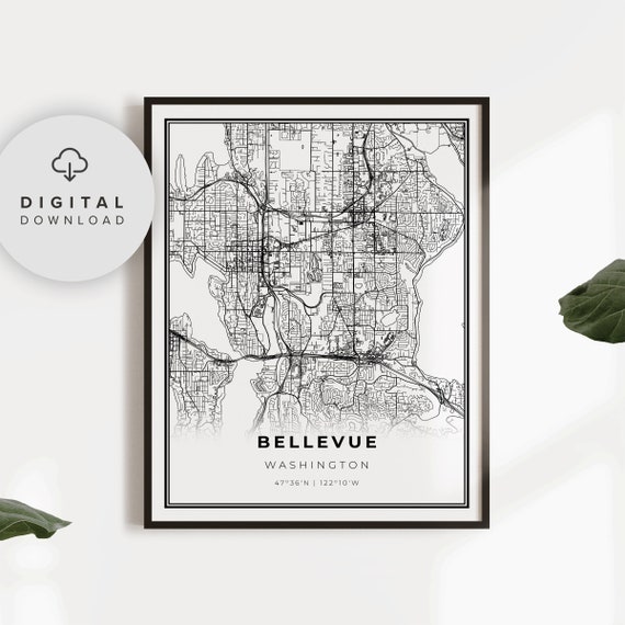 Bellevue Map Print Washington Wa Usa Art Poster City Street Road Gift Dad Np172