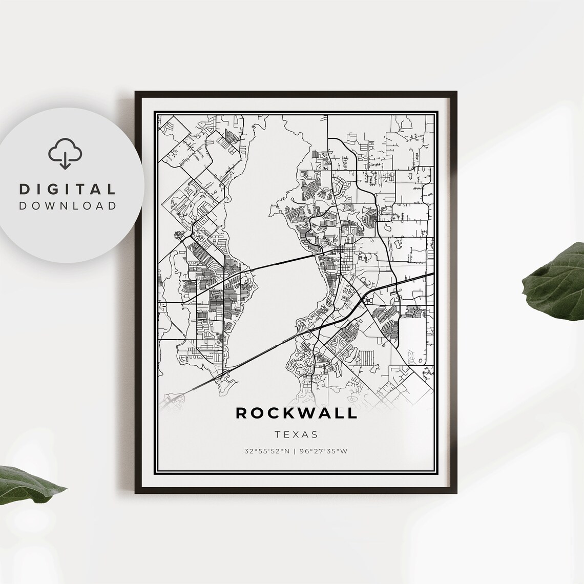 Rockwall Texas City Street Map Minimalist Black Line Art Poster