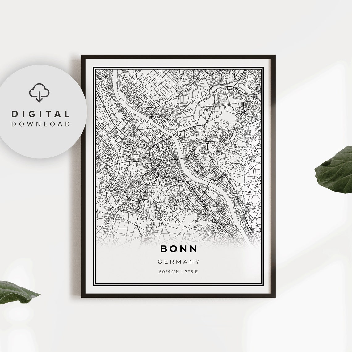 Bonn Map Print Germany Art Poster City Street Road Gift Her For Girlfriend Np614