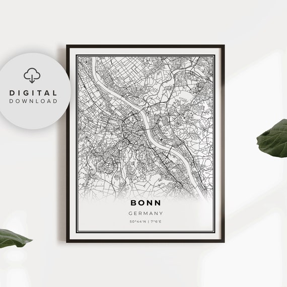 Bonn Map Print Germany Art Poster City Street Road Gift Her For Girlfriend Np614