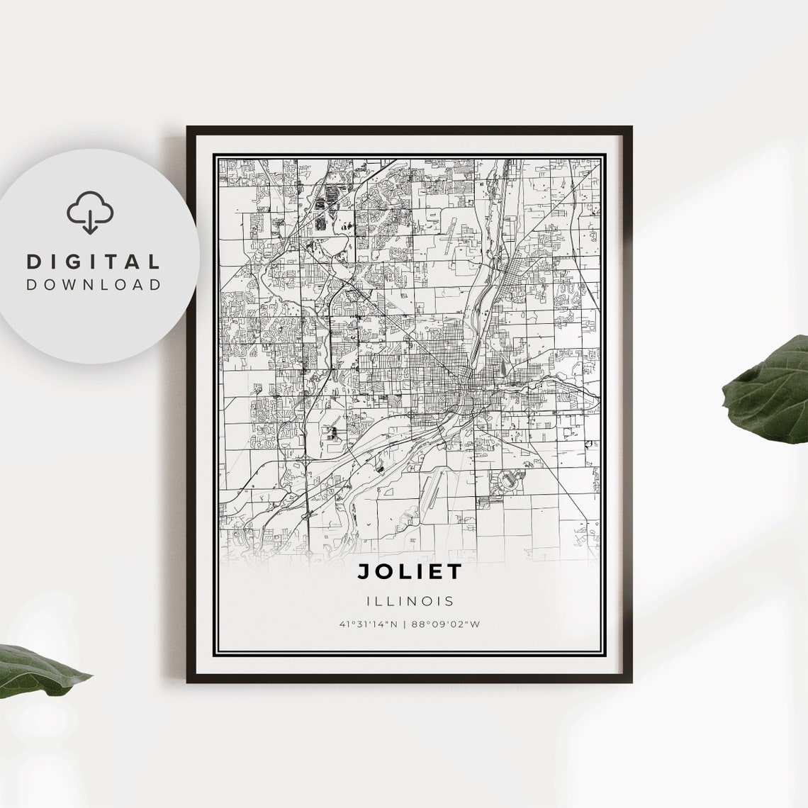 Joliet Map Print Illinois Il Usa Art Poster City Street Road Artwork Np4