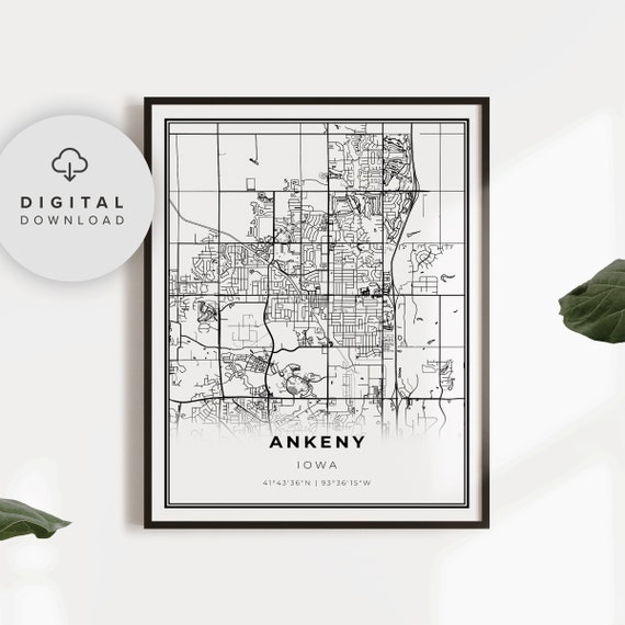 Ankeny Map Print Iowa Ia Usa Art Poster City Street Road Prints Np195