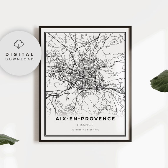 Aixenprovence Map Print France Art Poster Azur City Street Road Designs Np917