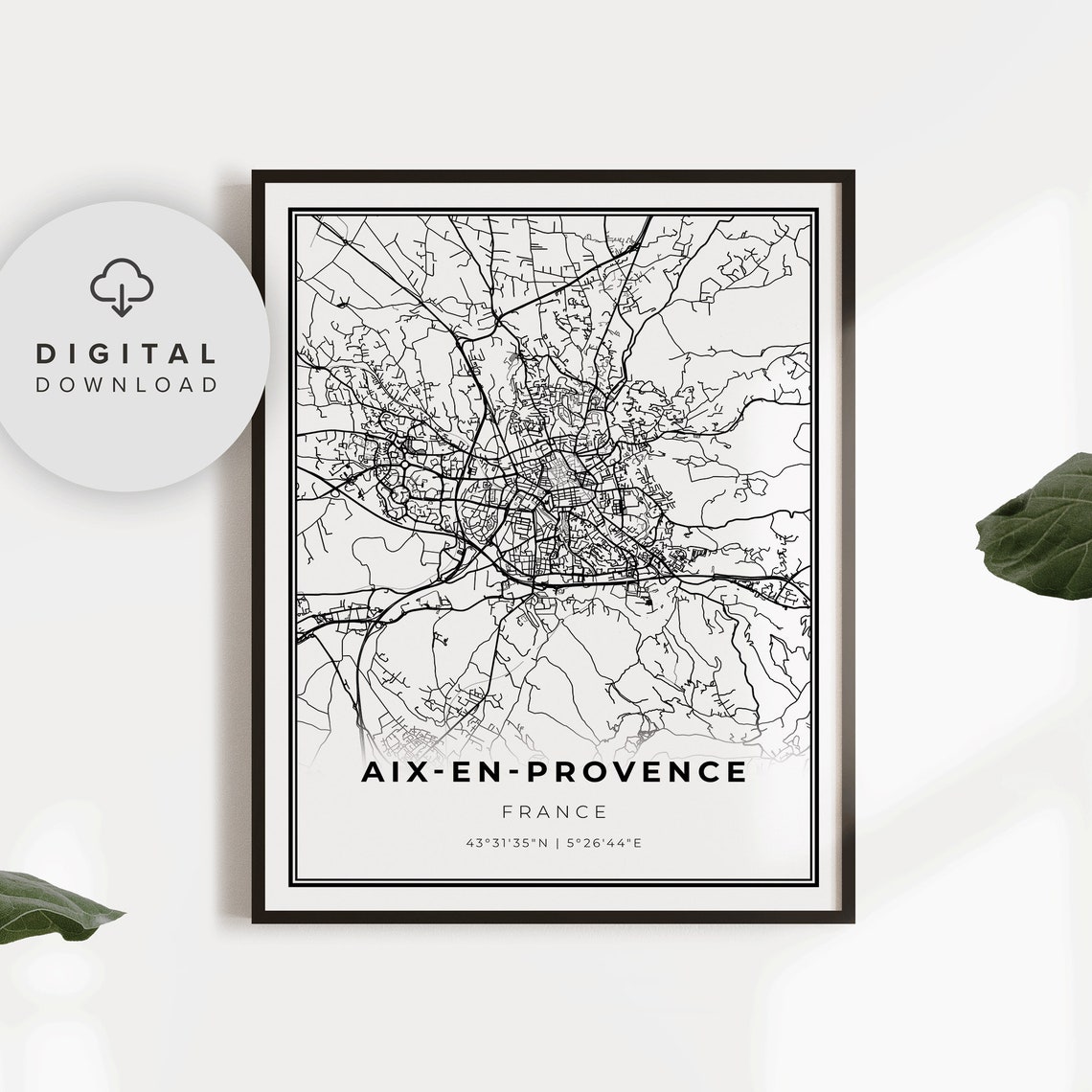 Aix-en-Provence France Minimalist City Street Map Wall Poster