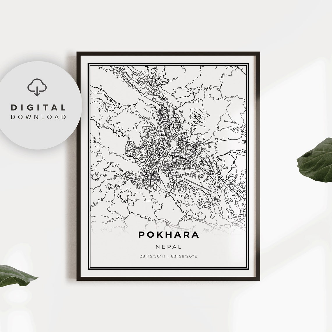 Pokhara Map Print Nepal Art Poster City Street Road Gift Ideas For Mom Np684
