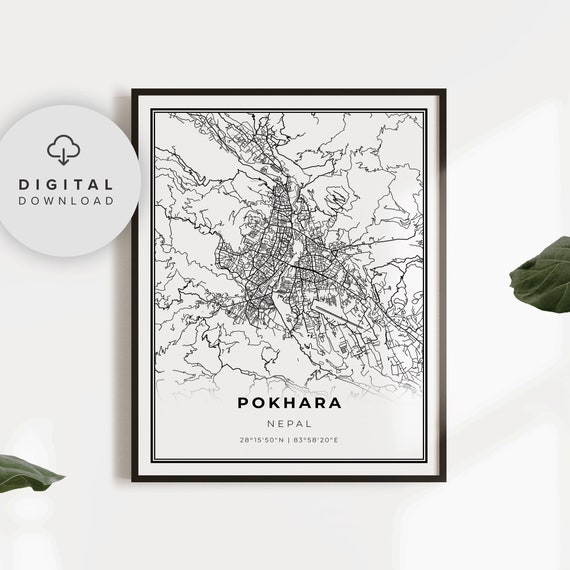 Pokhara Map Print Nepal Art Poster City Street Road Gift Ideas For Mom Np684
