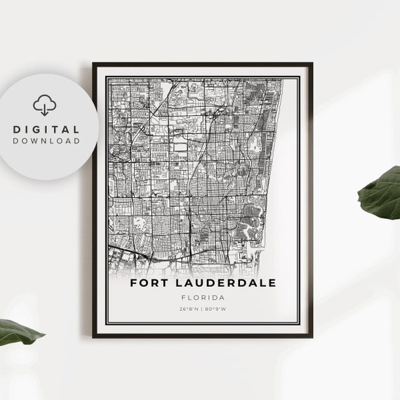 Fort Lauderdale Map Print Florida Fl Usa Art Poster City Street Road Np285