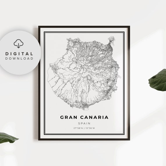 Gran Canaria Map Print Spain Art Poster Canary Islands Canarias City Street Road Np776