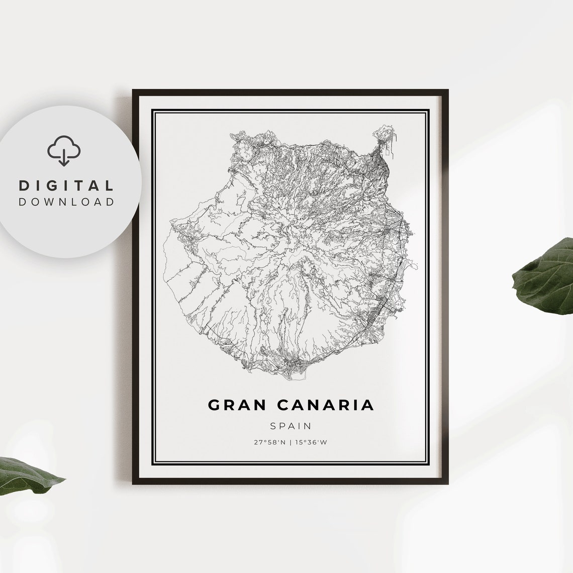 Gran Canaria Spain Island Map Canary Islands Monochrome Poster