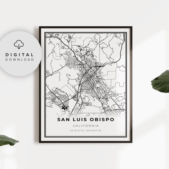 San Luis Obispo Map Print Ca Usa Art Poster Slo City Street Road Etsy Np378
