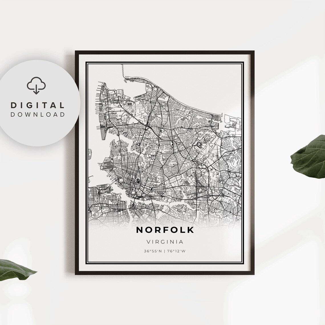 Norfolk Virginia Minimalist City Street Map Coastal Art Poster