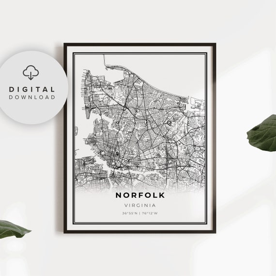 Norfolk Map Print Virginia Va Usa Art Poster City Street Road Posters Gift Artist Np322