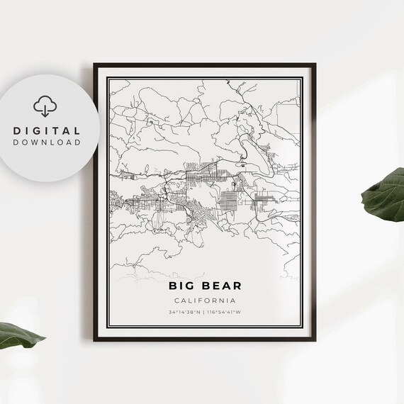 Big Bear Map Print Ca Usa Art Poster San Bernardino City Street Road Np233