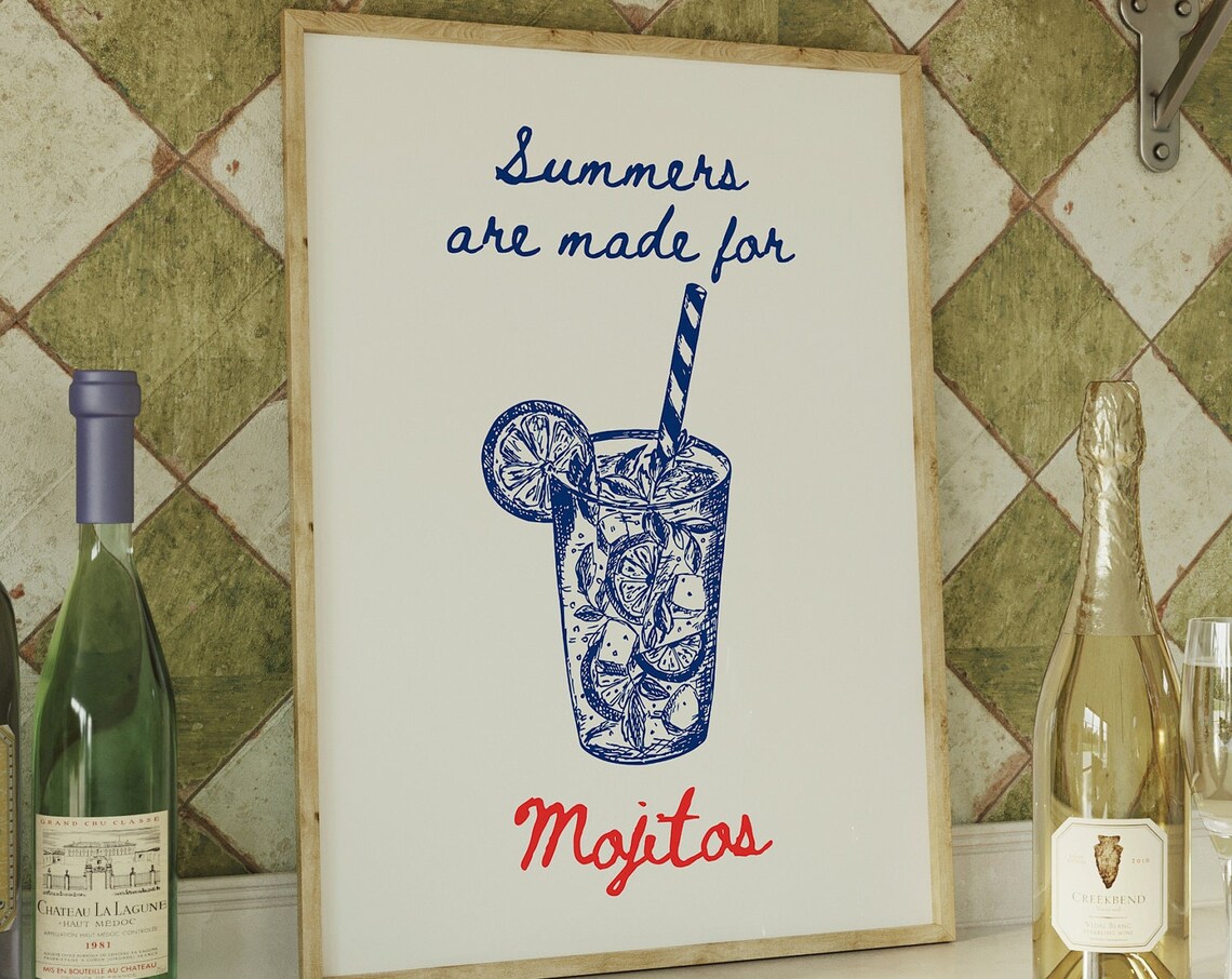 Summers Are Made For Mojitos Retro Cocktail Bar Cart Art Poster