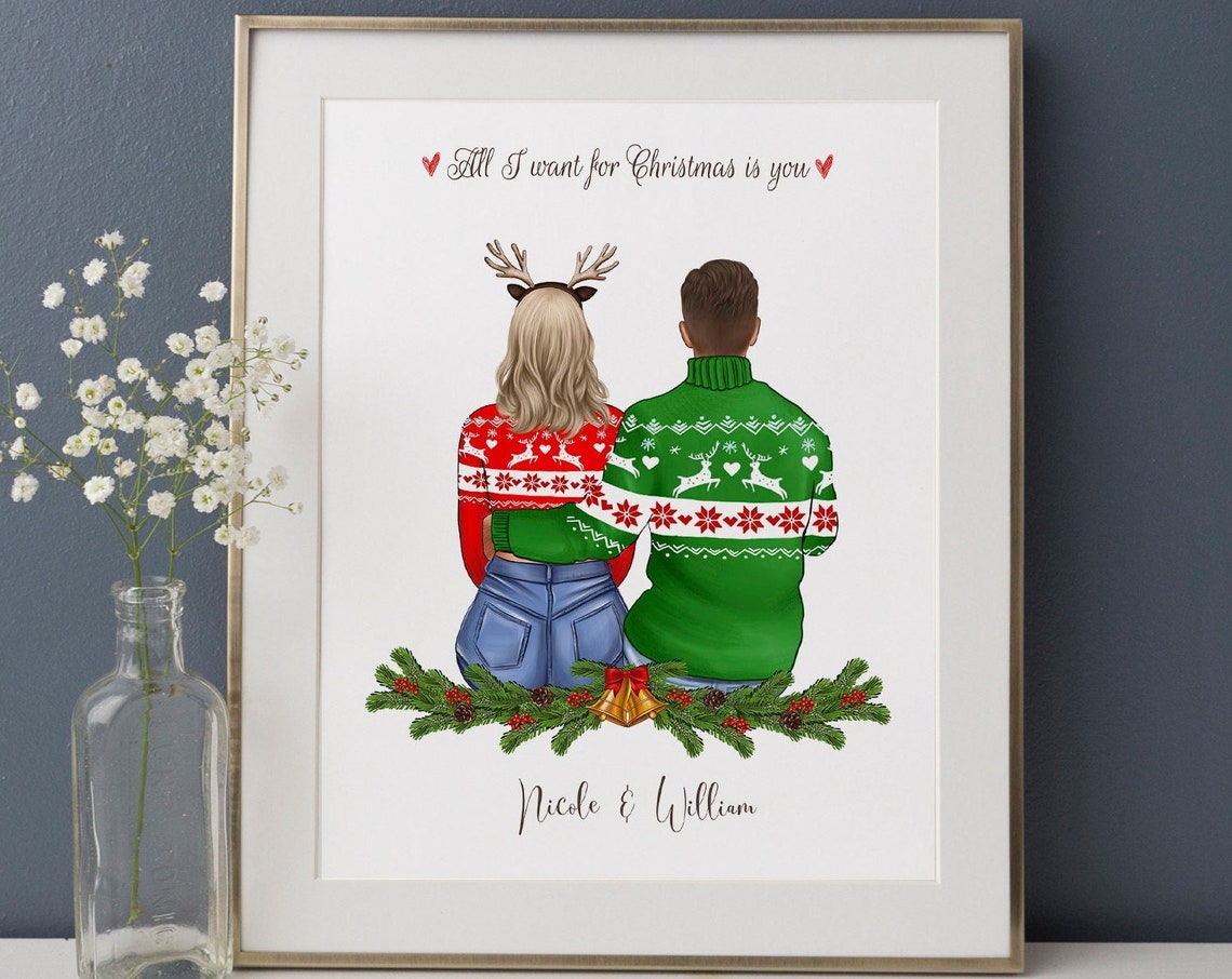 Personalized Christmas Couple Poster Nicole William Festive Sweaters - Image 2