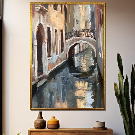 Venetian Canal Oil Painting, Impressionist Wall Art
