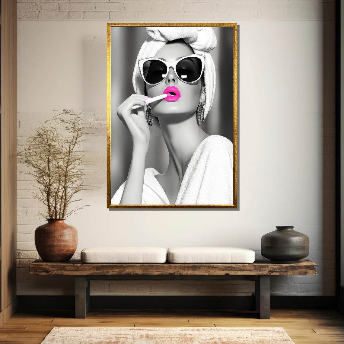 Elegant Black And White Painting Of Glamorous Woman - Image 2