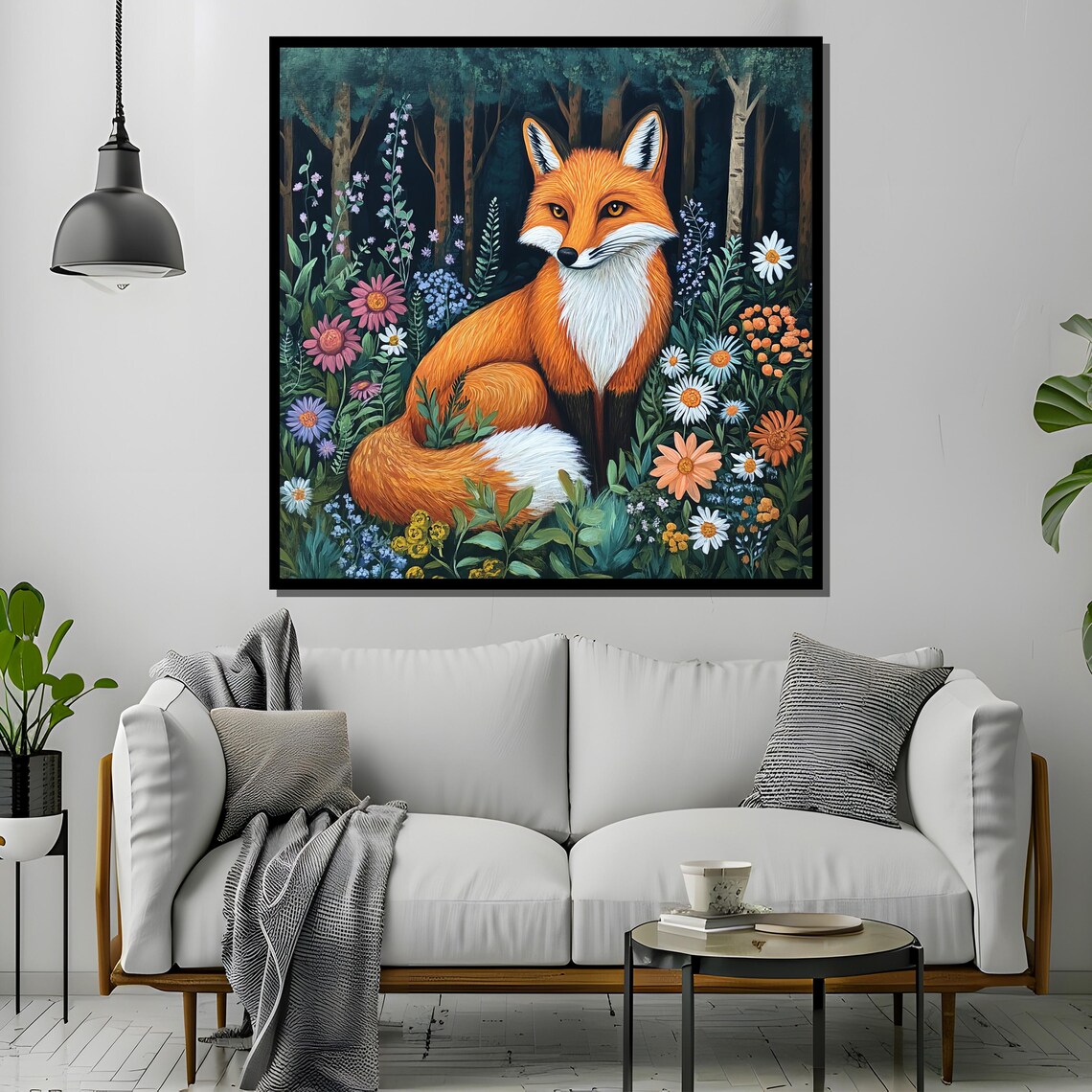 Whimsical Fox In Forest Flowers, Nature Art Print - Image 2