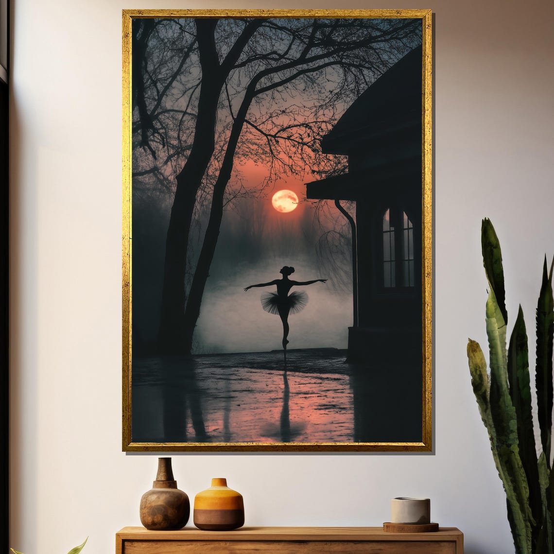 Moonlit Ballerina Silhouette, Twilight Forest Scene