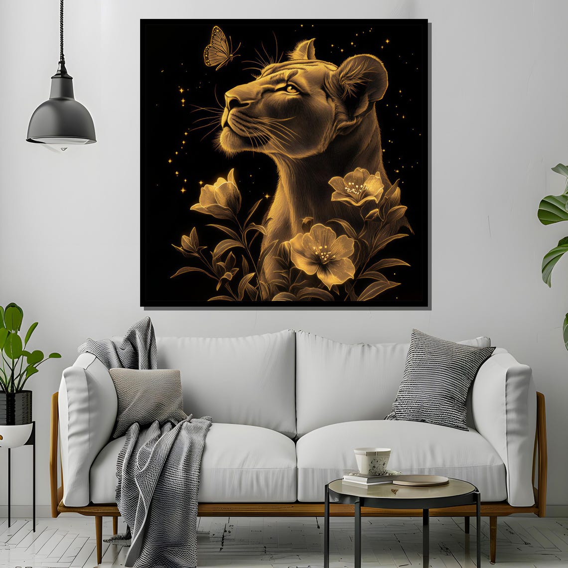 Golden Lioness, Elegant Floral Butterfly Art Print - Image 2