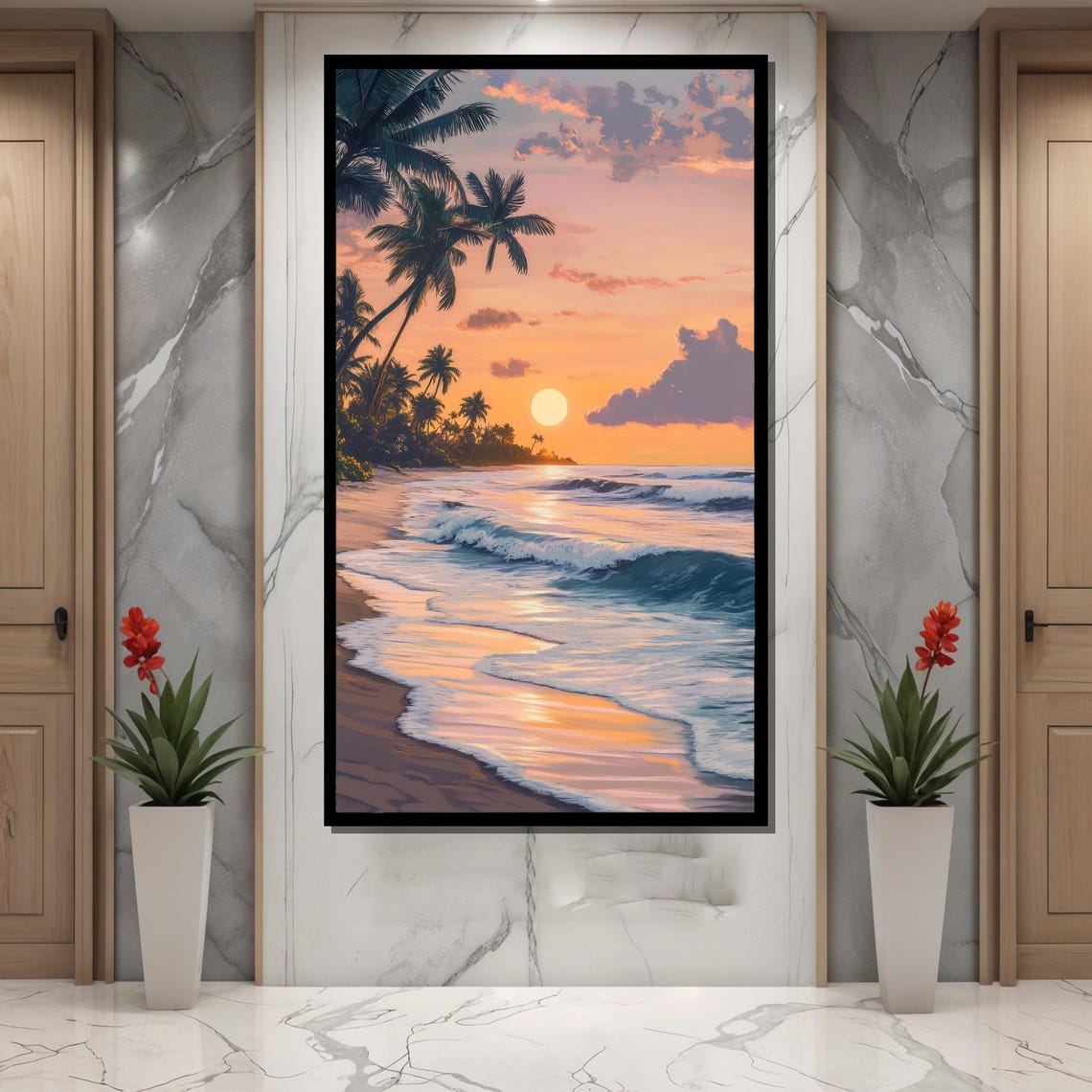 Tropical Sunset Beach Painting, Dreamy Bali Seascape - Image 2