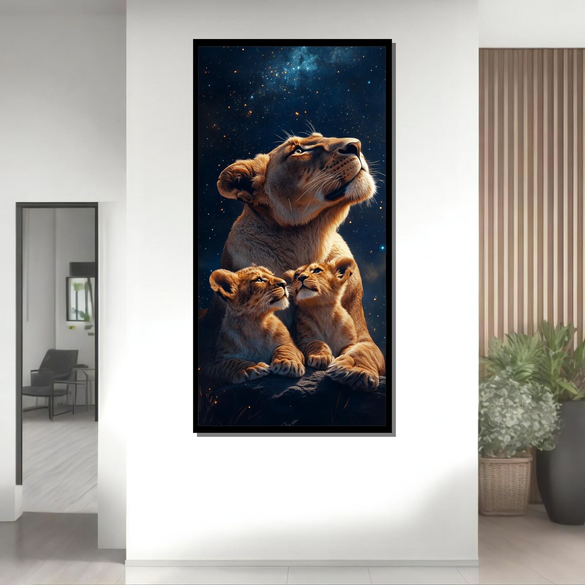 Lioness and Cubs Under Starry Sky Travel Poster - Image 2