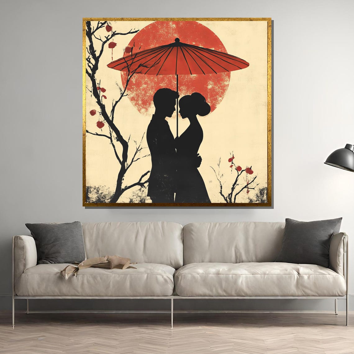 Romantic Asian Couple Silhouette, Minimalist Love Poster