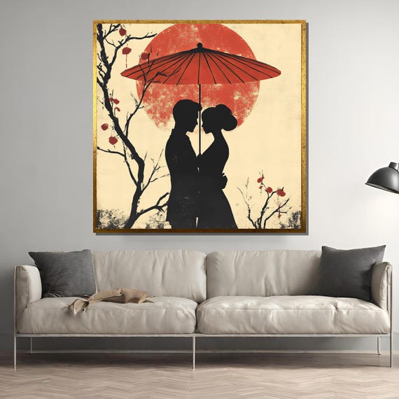 Romantic Asian Couple Silhouette, Minimalist Love Poster
