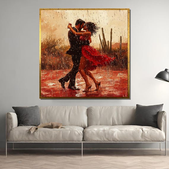 Romantic Tango Dance In Desert Rain, Art Print