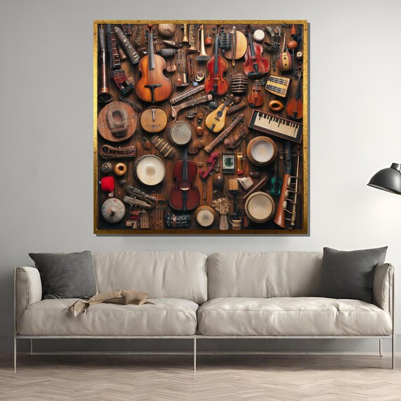 Vintage Musical Instruments Collage, Classical Music Decor
