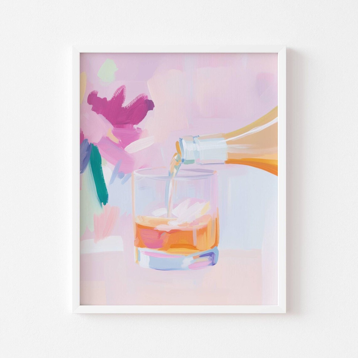 Wine Pour Into Glass Pastel Impressionist Bar Cart Kitchen Art Wall Poster