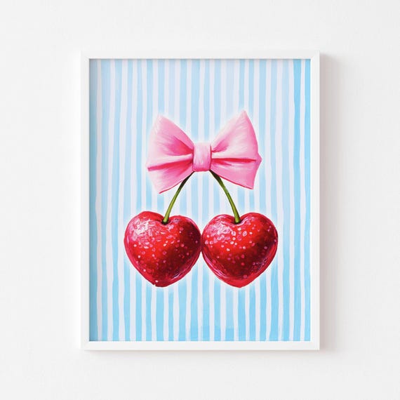 Cherry And Pink Bow, Preppy Girly Decor Poster