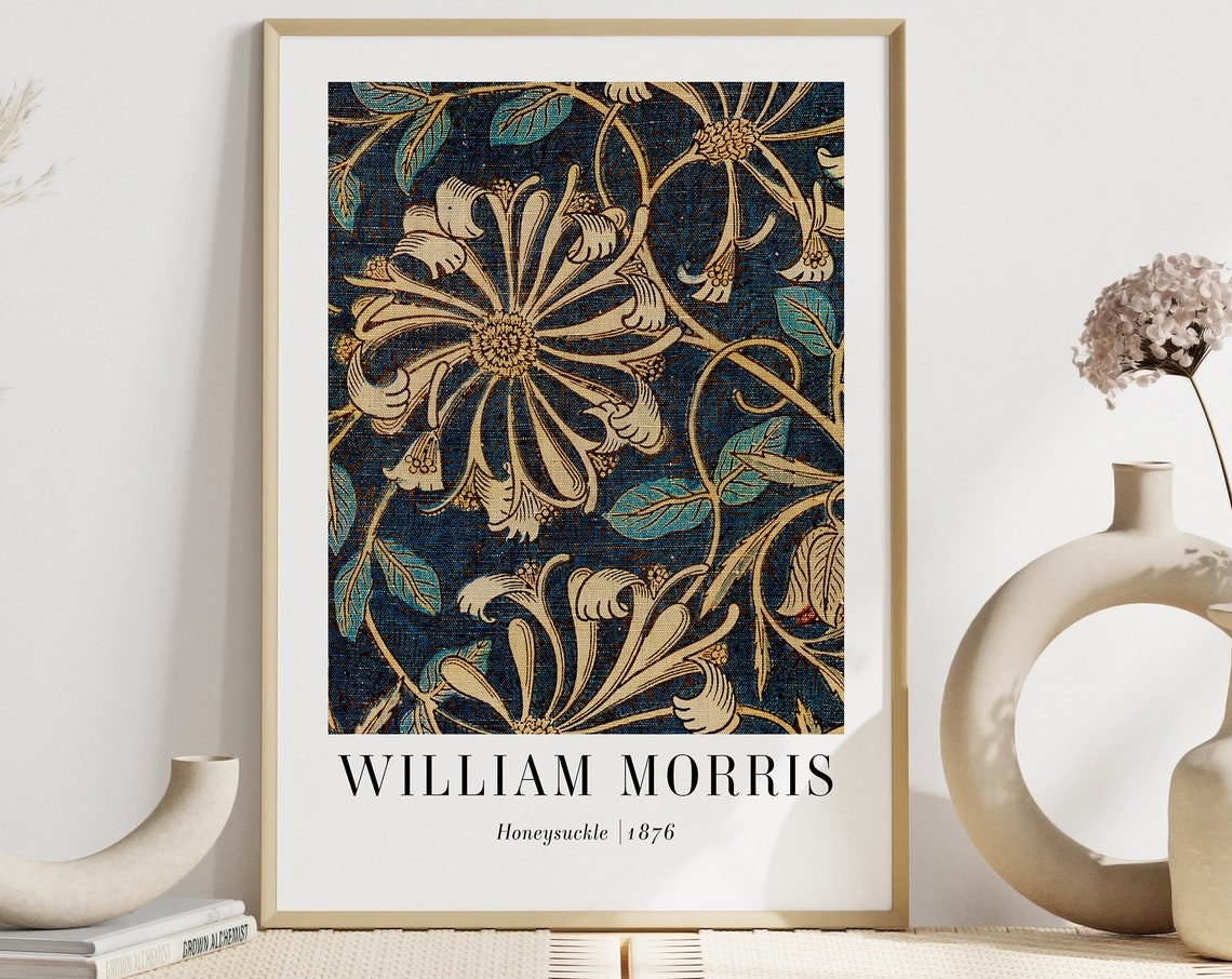 William Morris Honeysuckle 1876 Navy Floral Pattern Art Poster