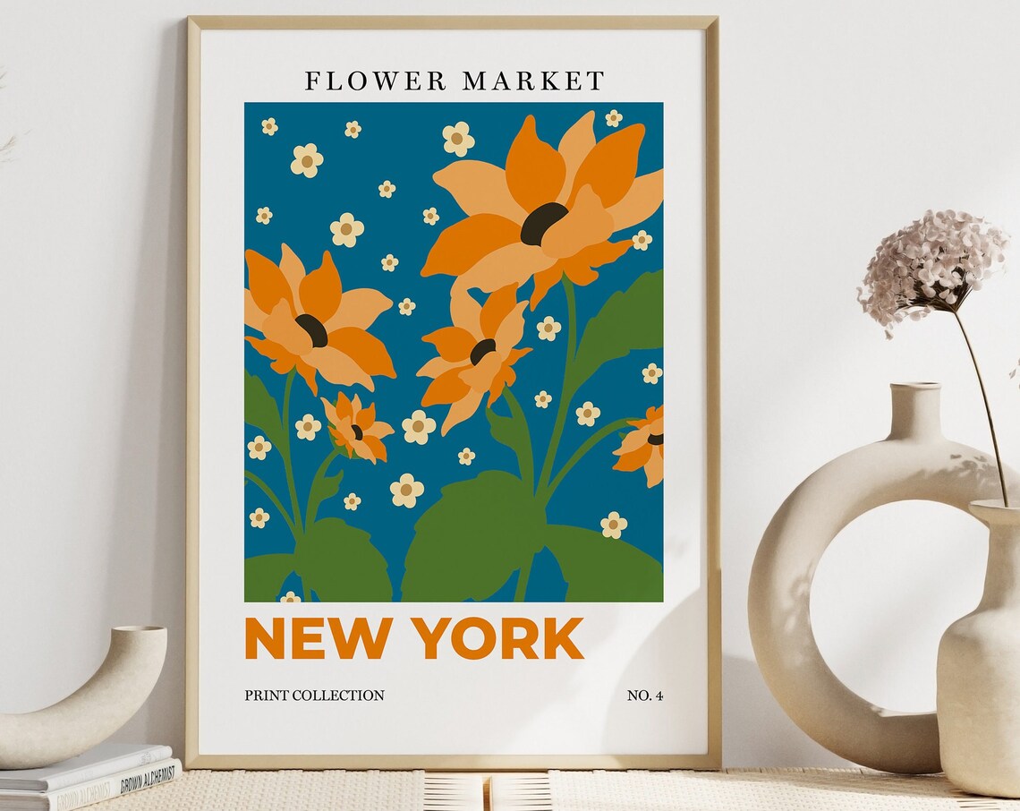 New York Flower Market Sunflowers Botanical Retro City Art Poster - Image 7