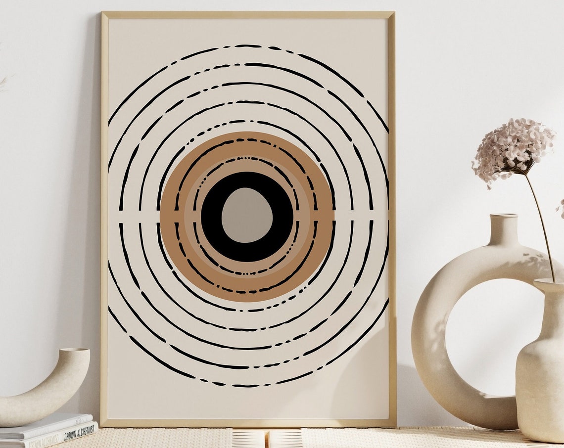 Concentric Dashed Circles Neutral Black Tan Geometric Poster