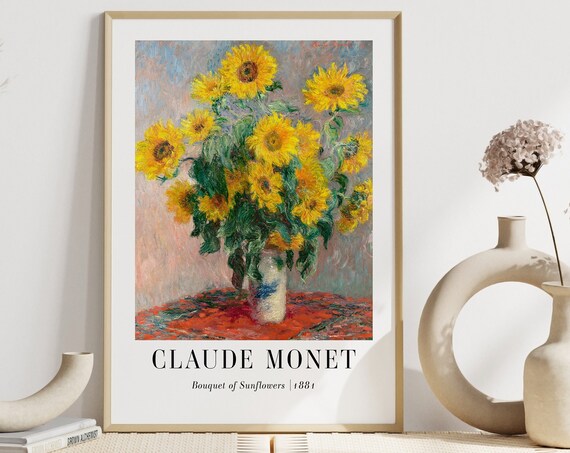 Claude Monet Wall Art Sunflower Print Wall Art Monet Poster Sunflowers On Table Oil Painting Vintage Art