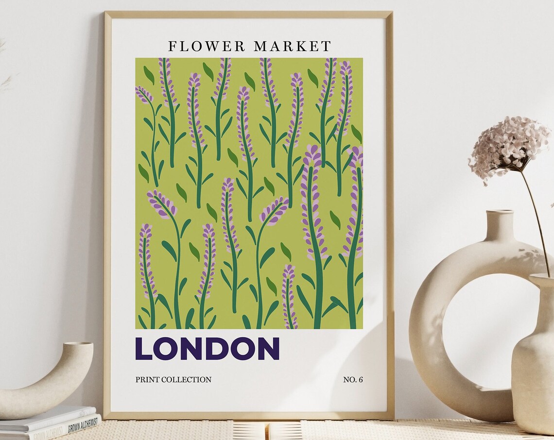 London Flower Market Lavender Sprigs Botanical Retro City Art Poster - Image 7