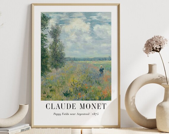 Claude Monet Wall Art Poppy Field Print Landscape Print Wall Art Monet Poster Oil Painting Vintage Art
