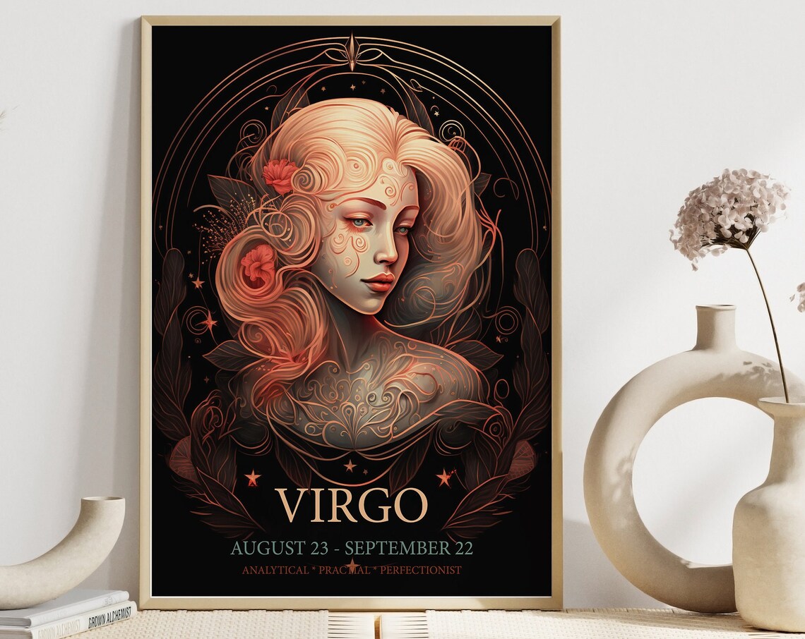 Virgo Zodiac Art Nouveau Goddess Astrology Star Sign Horoscope Poster