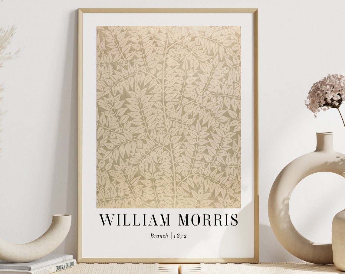 William Morris Branch 1872 Beige Neutral Leaf Pattern Art Poster