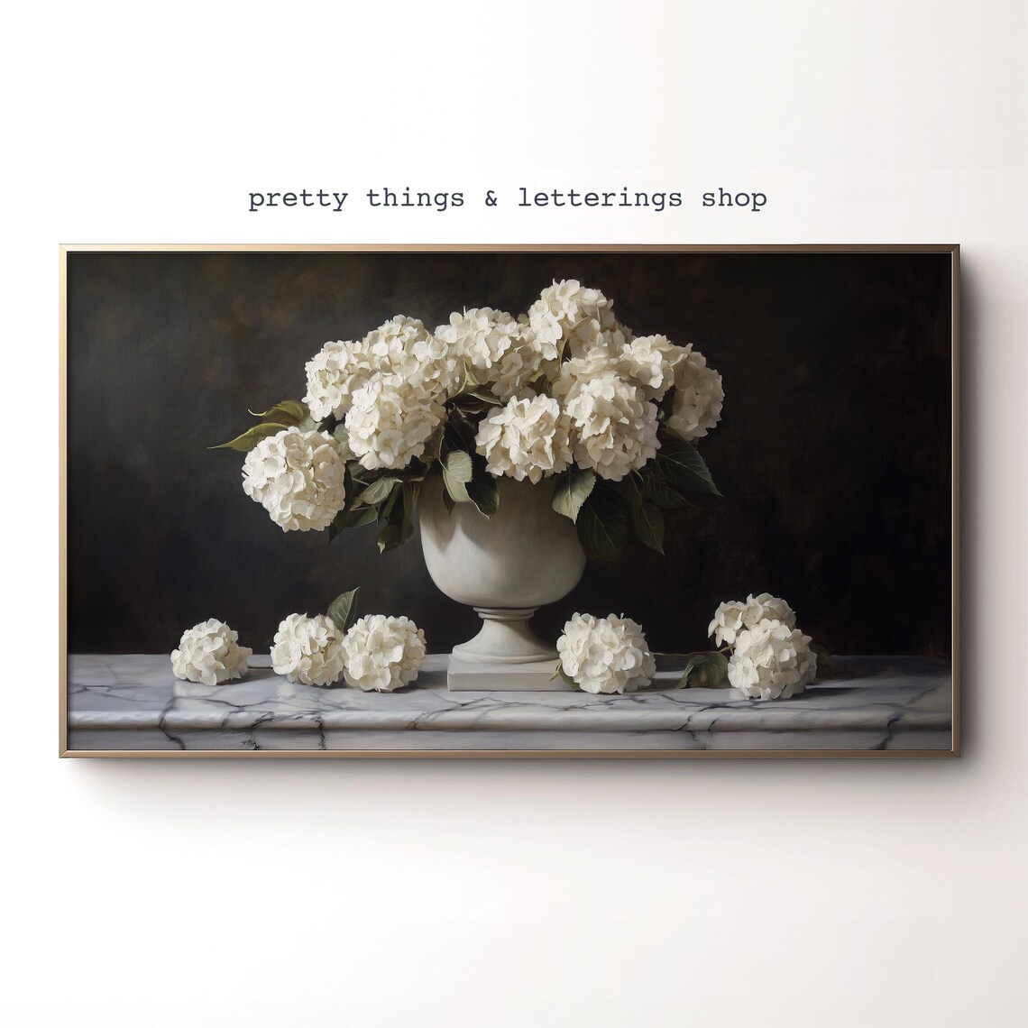 Moody Vintage Hydrangea Painting Frame Tv Art Still Life Art Spring Cottage Decor
