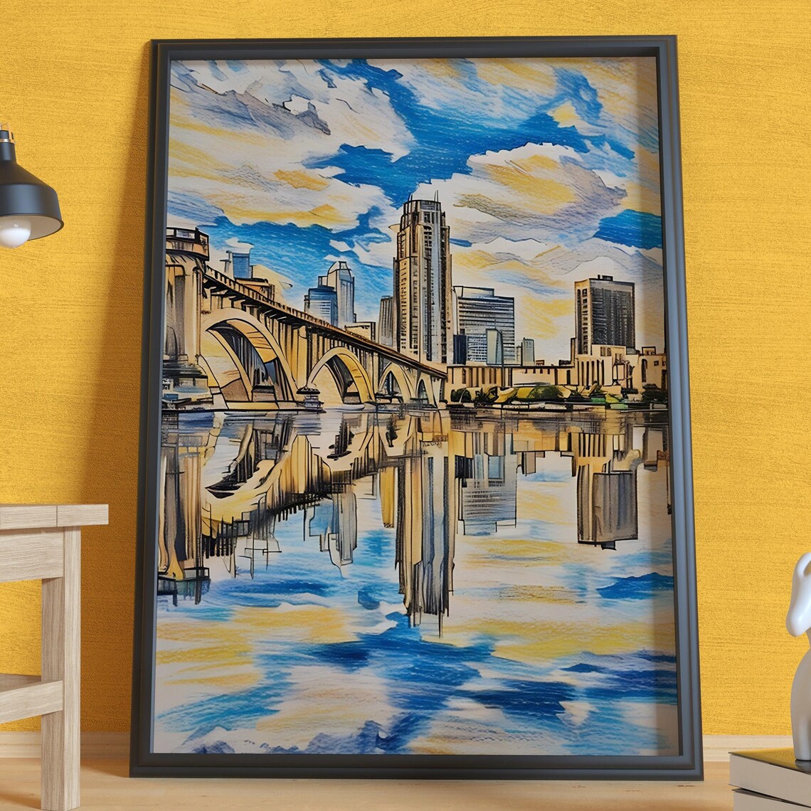 Minneapolis Skyline, Reflected River View Travel Poster