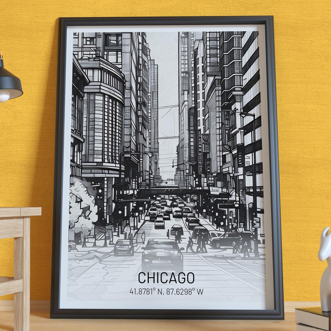 Chicago Black And White Urban Streets Travel Poster